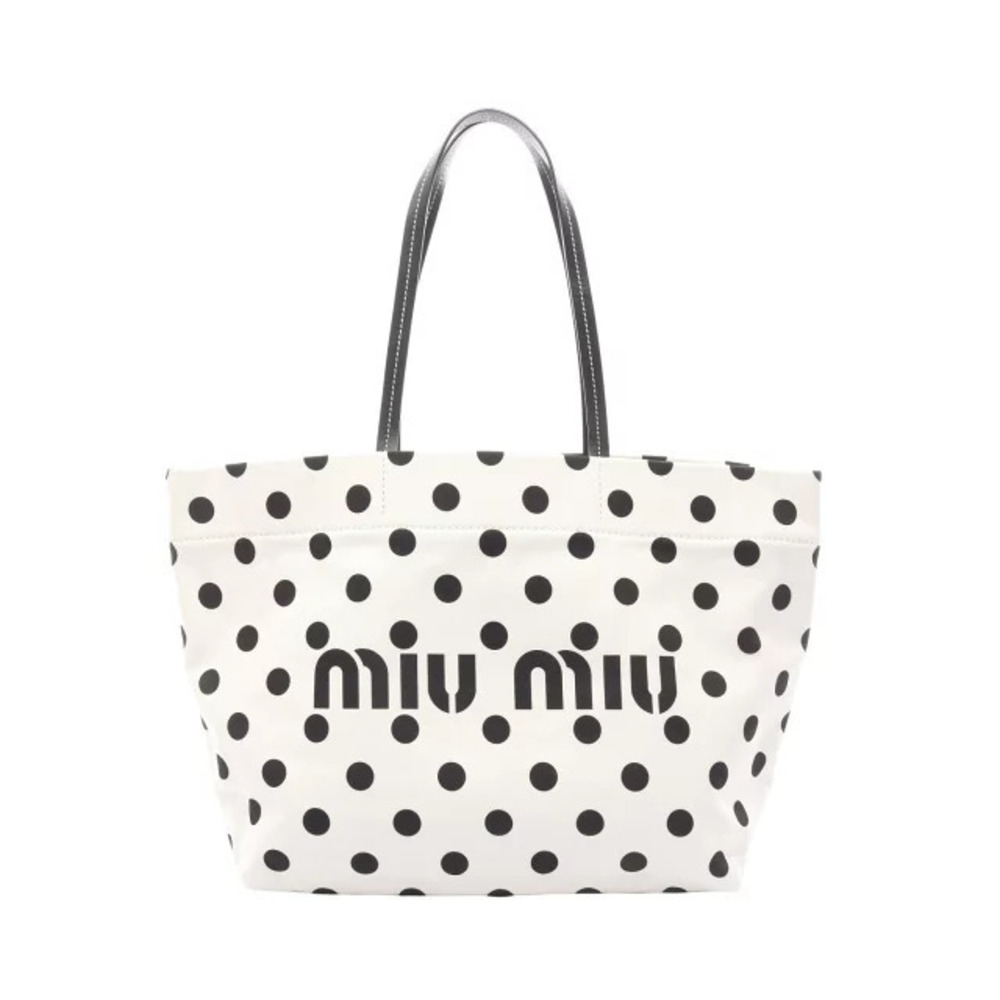 Miu Miu Tote Bag Canvas Leather White Black
